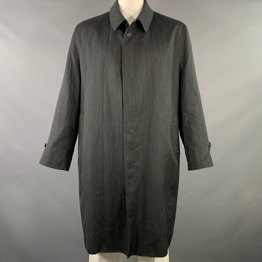 SANYO Size 46 Charcoal Wool Blend Rain Repellent Hidden Buttons Coat